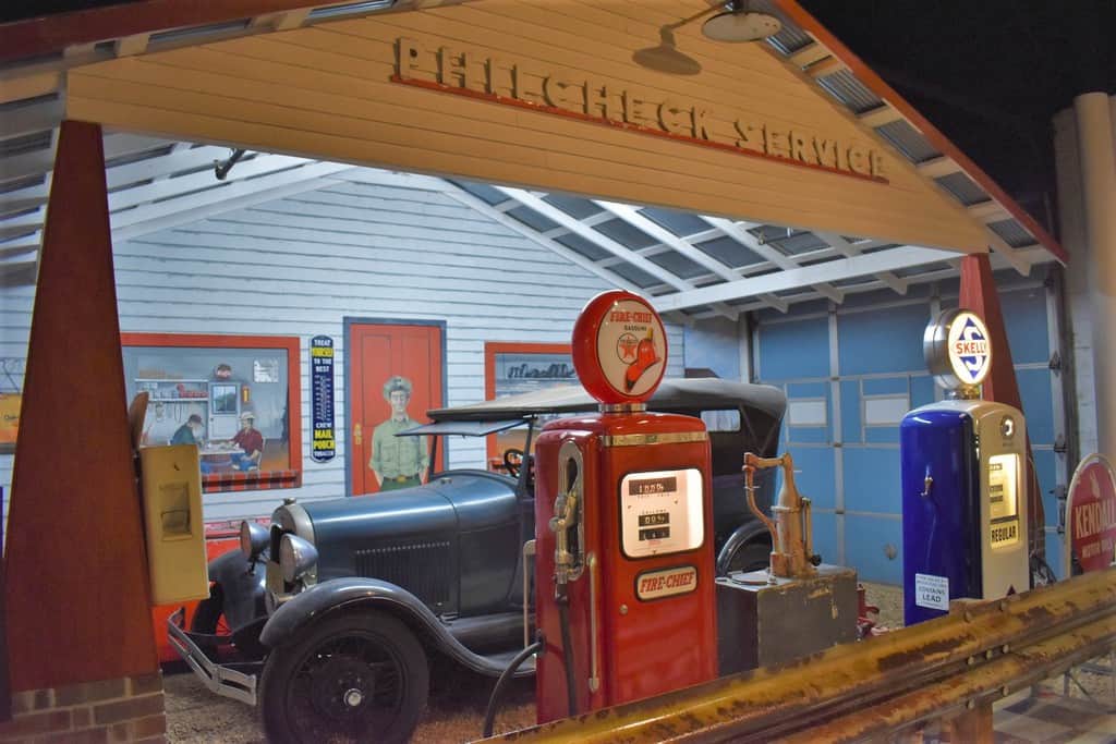 A replica of an old filling station holds lots of nostalgia for visitors to the Route 66 Museum.