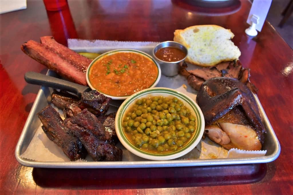 A tray filled with the smoky goodness found at Wayne Jacob's Smokehouse. 