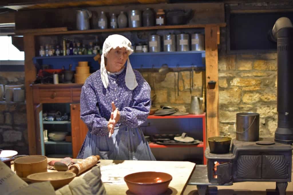 A staff member describes how cooking differed during the 1800s at the Mahaffie Stagecoach Stop. 