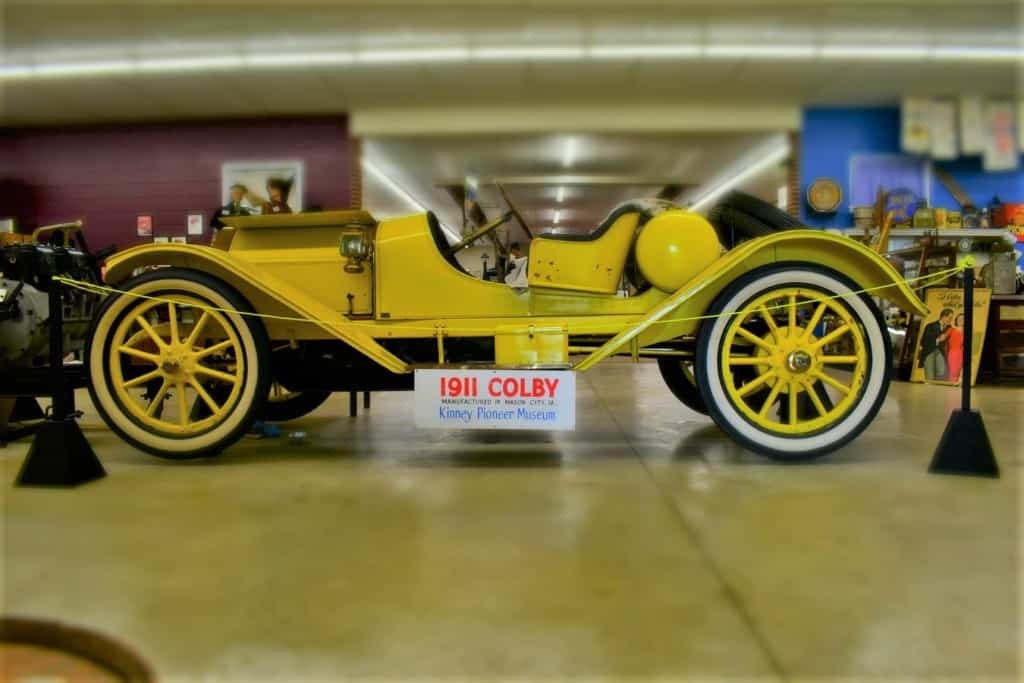 A 1911 Colby Roadster sits front and center in the entrance to the Kinney Pioneer museum. 