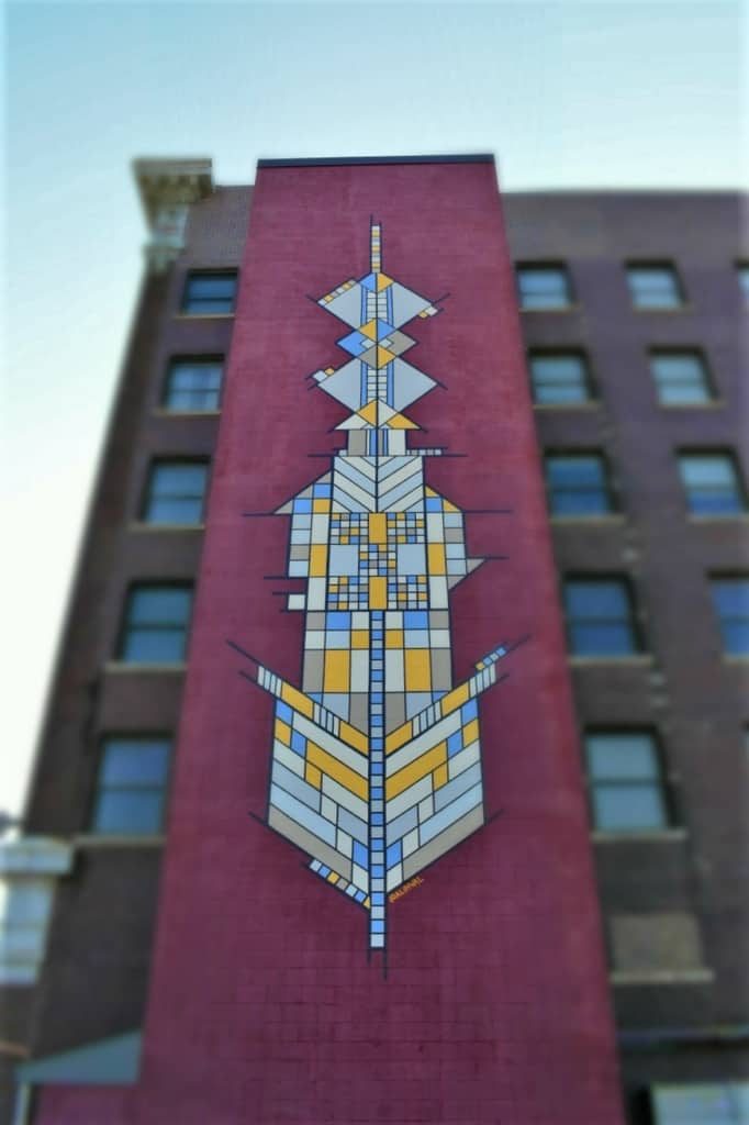 Geometric murals call attention to the 60 years of magic created by Frank Lloyd Wright. 