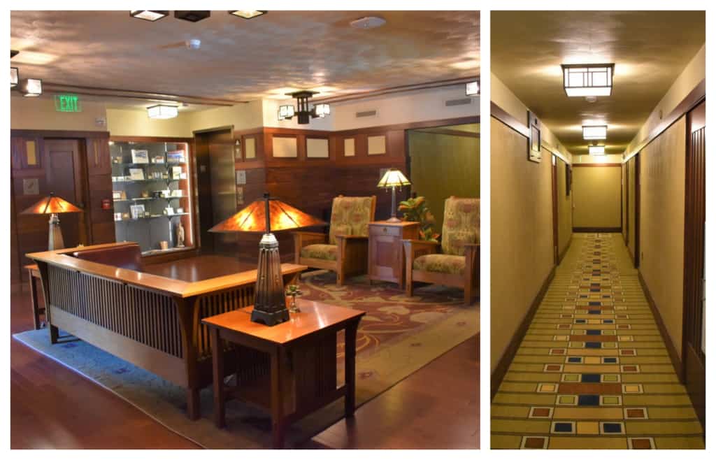 It's easy to see Frank Lloyd Wright's impact on the design of the interior at the Historic Park Inn Hotel. 