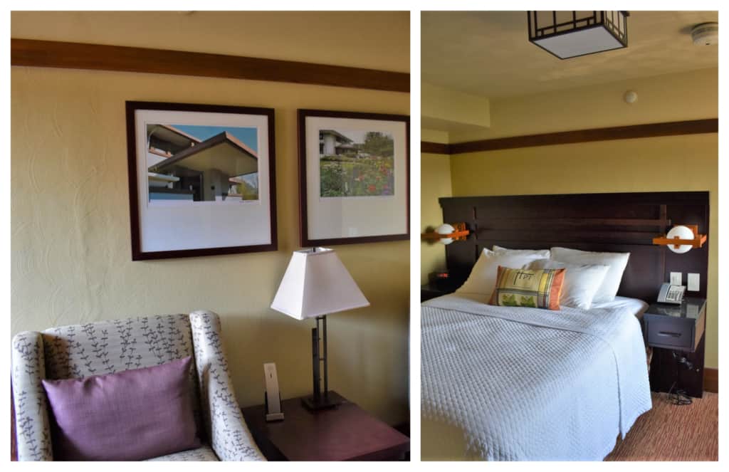 The hotel rooms at the Historic Park inn repeat the geometric design details. 