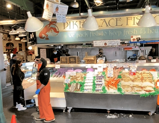 The Pike Place Fish Market attracts tons of attention. 