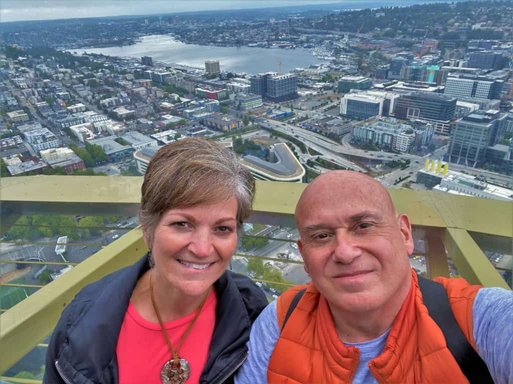 The authors pose for a selfie at Space Needle, which accomplished one of their Epic Road Trip goals. 