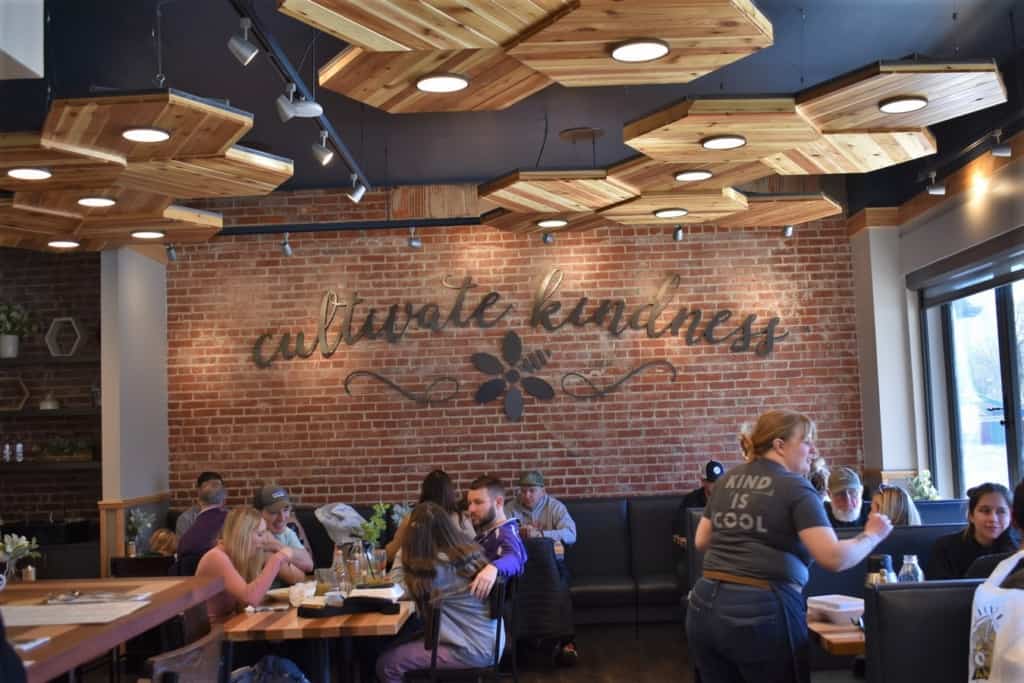 The interior of HomeGrown Kansas City is a casual atmosphere for dining. 
