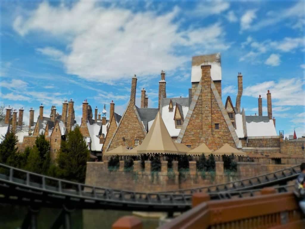 The snow-capped roofs of Hogsmeade are part of the immersive experience found in Universal Studios Orlando. 