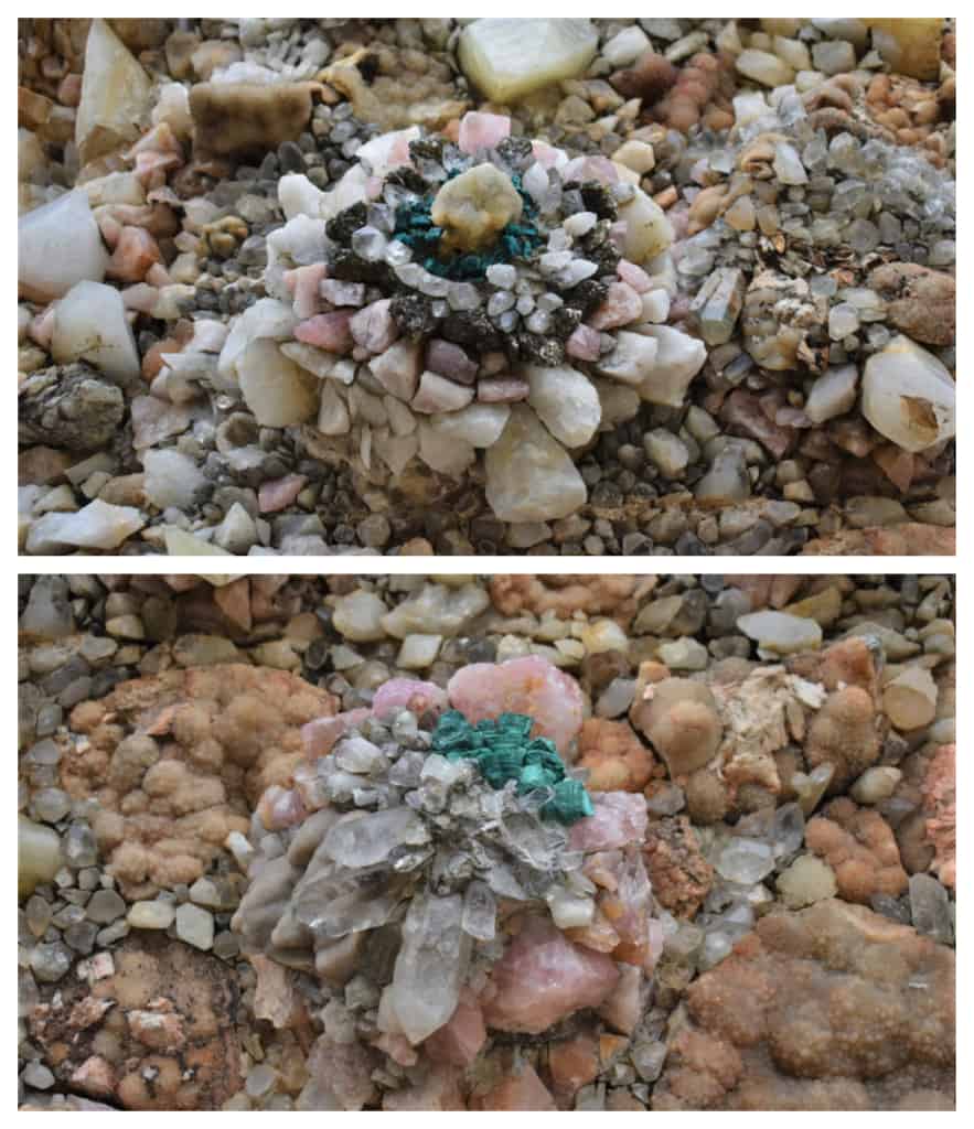 Images of the details of assorted minerals and gems used in the construction of the Grotto. 