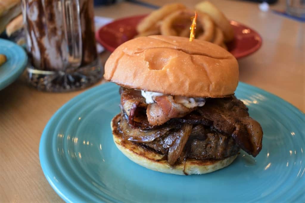 The Bourbon, bacon and Bleu Burger is a flavor packed dish. 