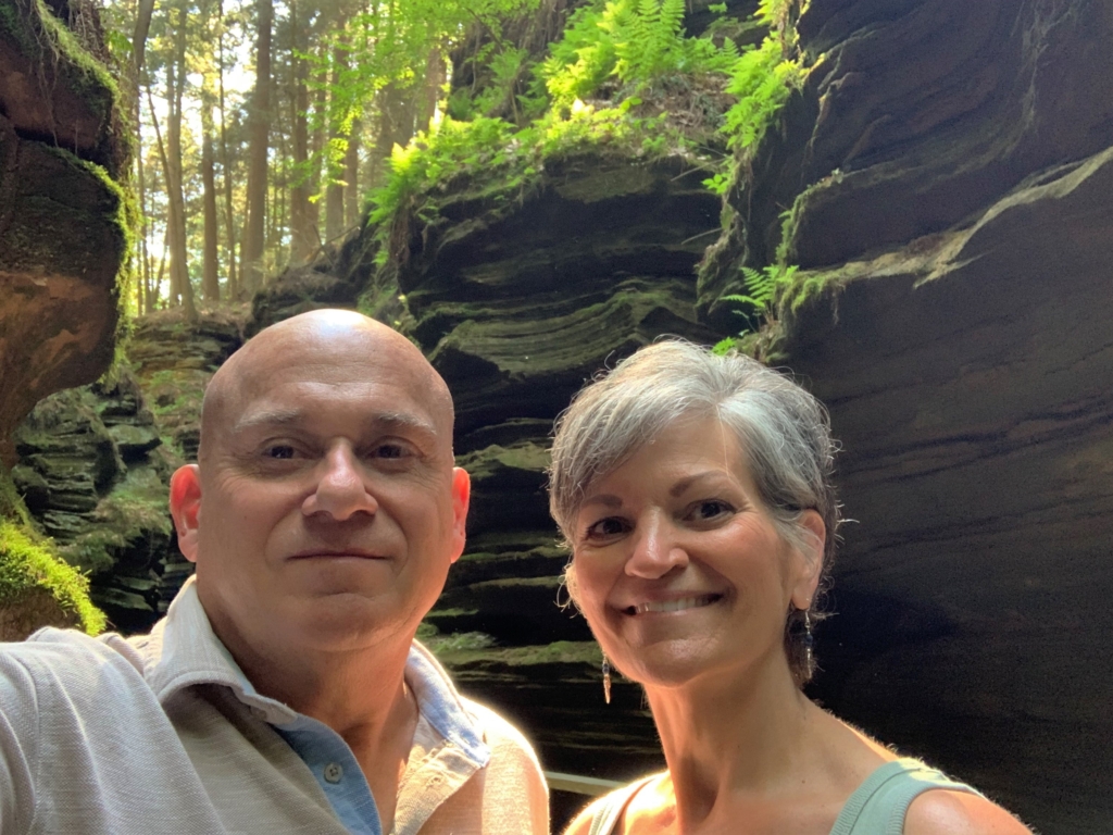 The authors pause from their Dells Boat Tour for a selfie in a slot canyon. 
