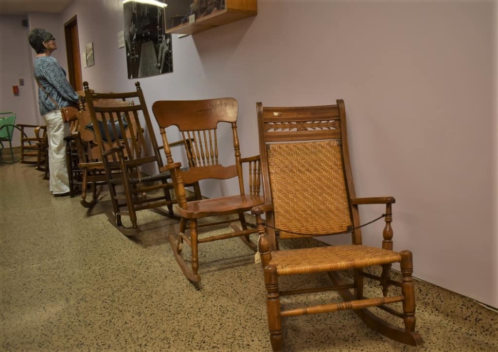 A row of rockers reminds visitors to Glore Psychiatric Museum of the days of sedating mental patients. 