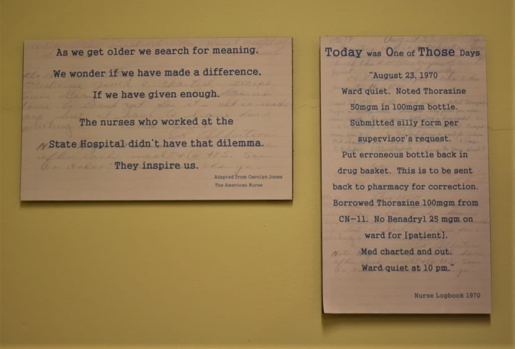 Memos from the past remind visitors to Glore Psychiatric Museum of past treatment methods. 