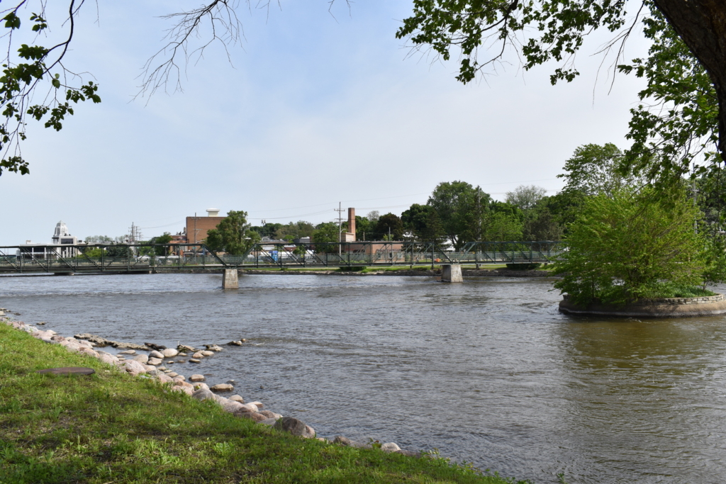 The Fox river flows gently through the heart of St. Charles. 
