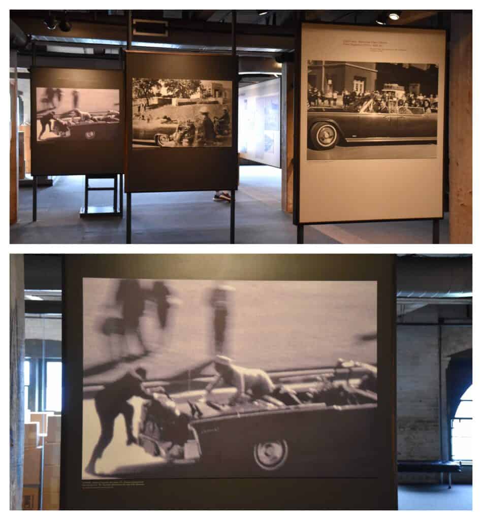 Photographs detail the events of the assassination of President Kennedy.