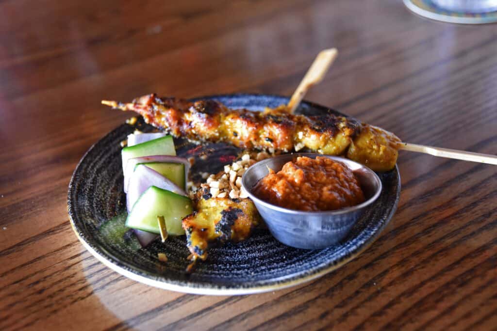 Chicken Satay is perfect for two people dining at Hawkers Asian.