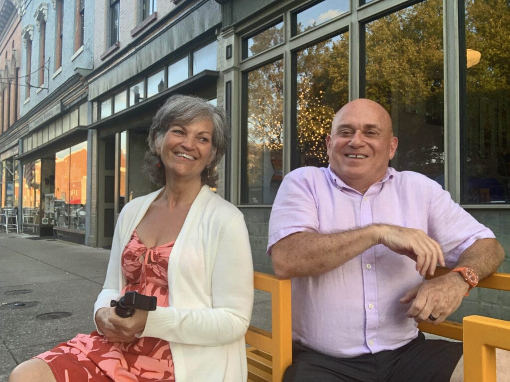 The authors pause for a selfie in downtown Frankfort, Kentucky.