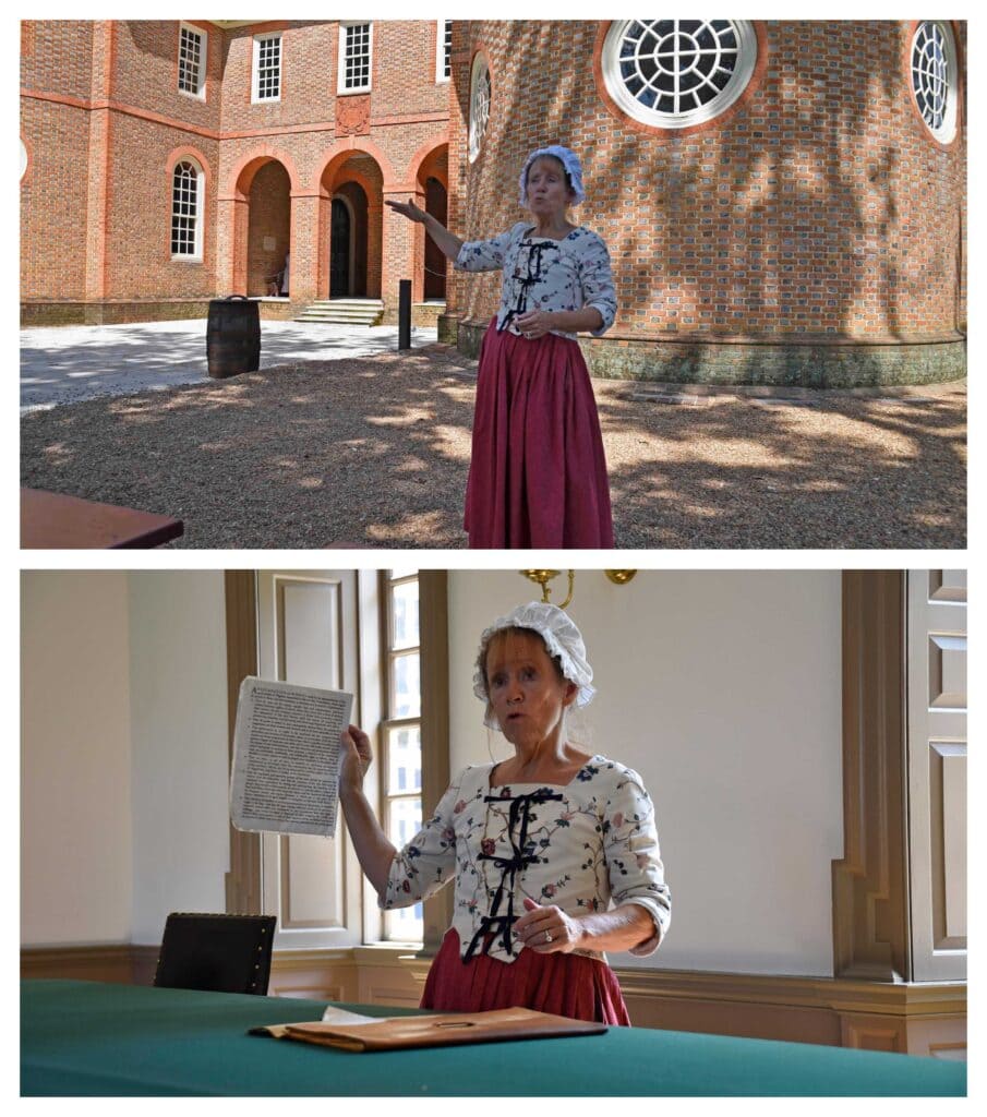 A guide walks visitors through the history of the House of Burgesses.