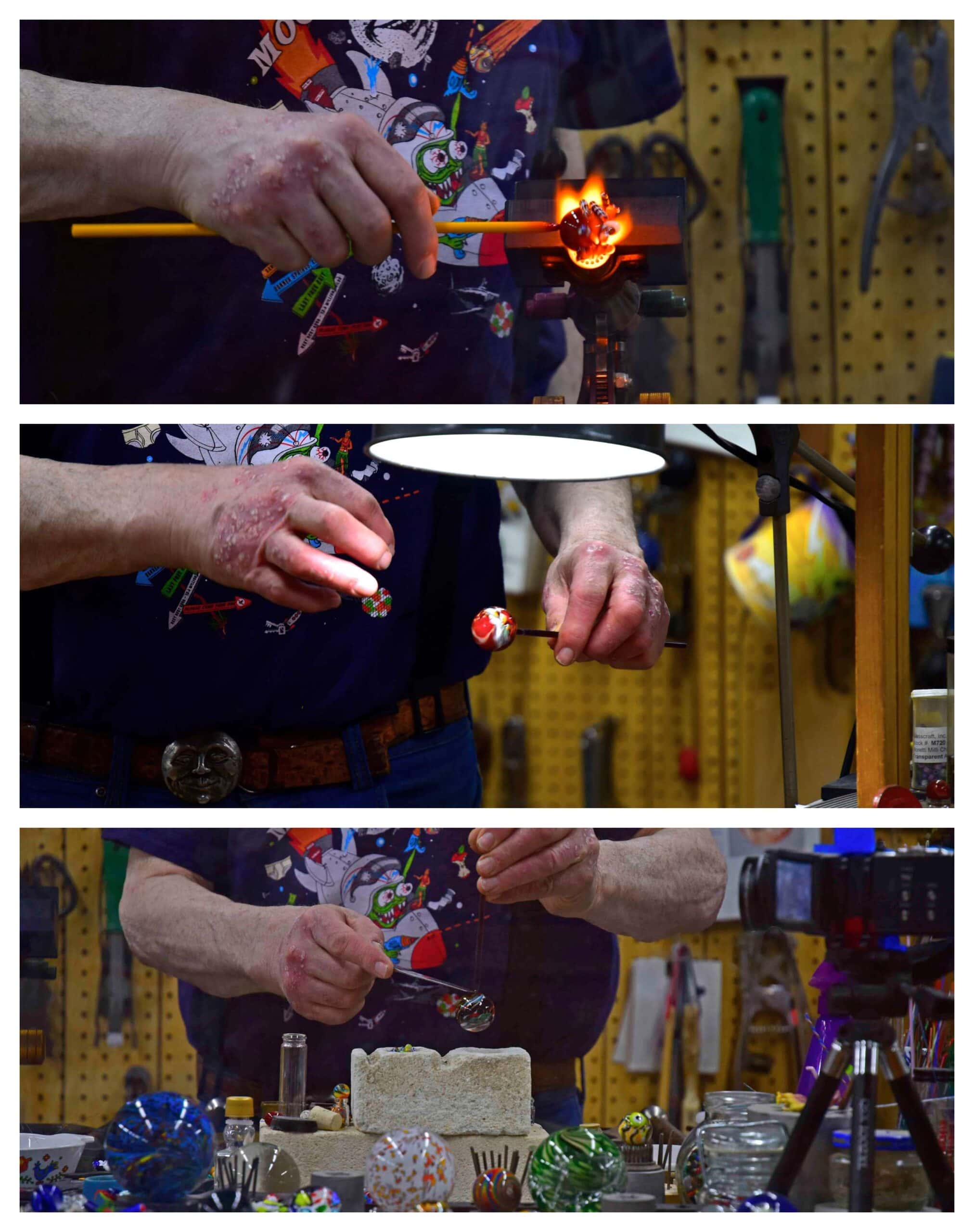 A marble is created from glass rods.