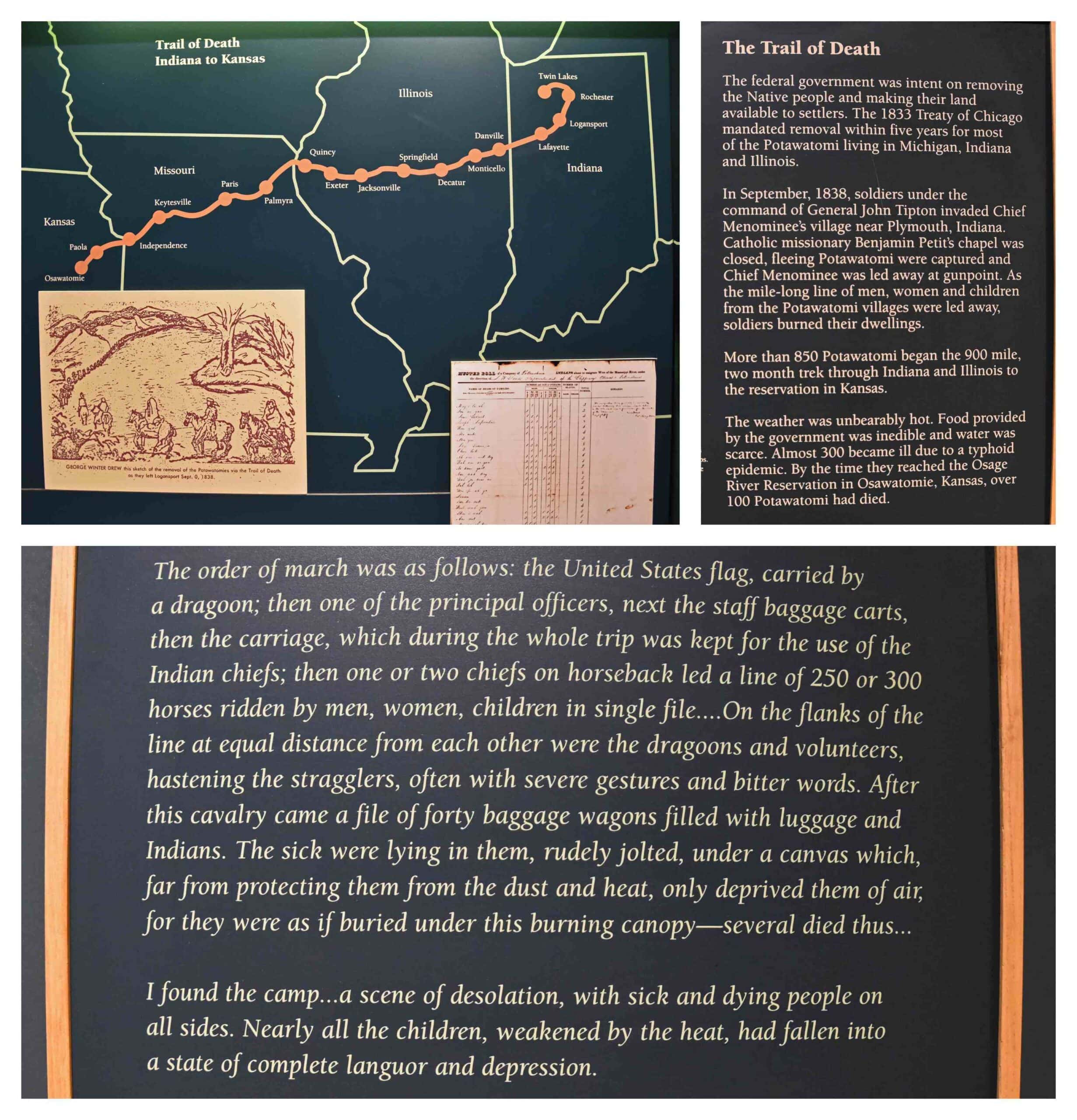 Signage from the Trail of Death exhibit.