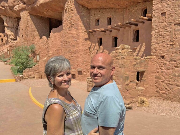 The authors posing in front of the ruins.
