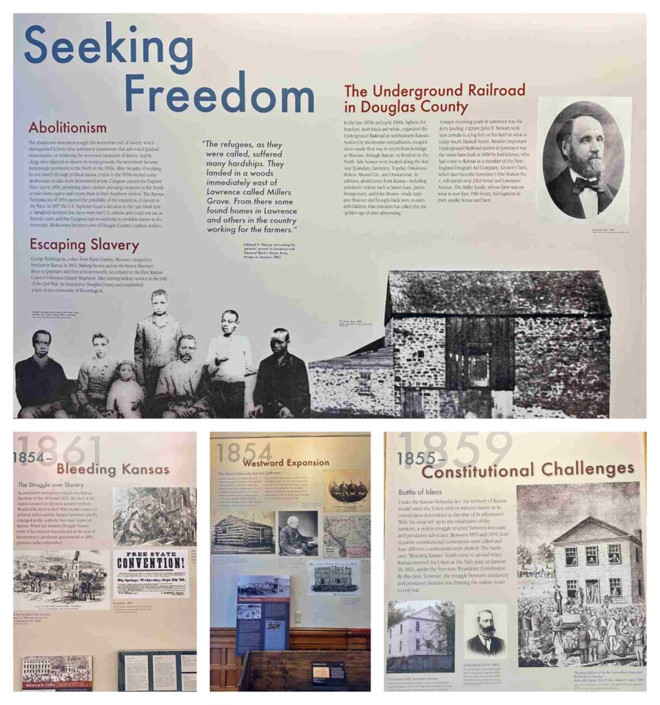 An exhibit details some of the many reasons that settlers chose to move to Kansas Territory.