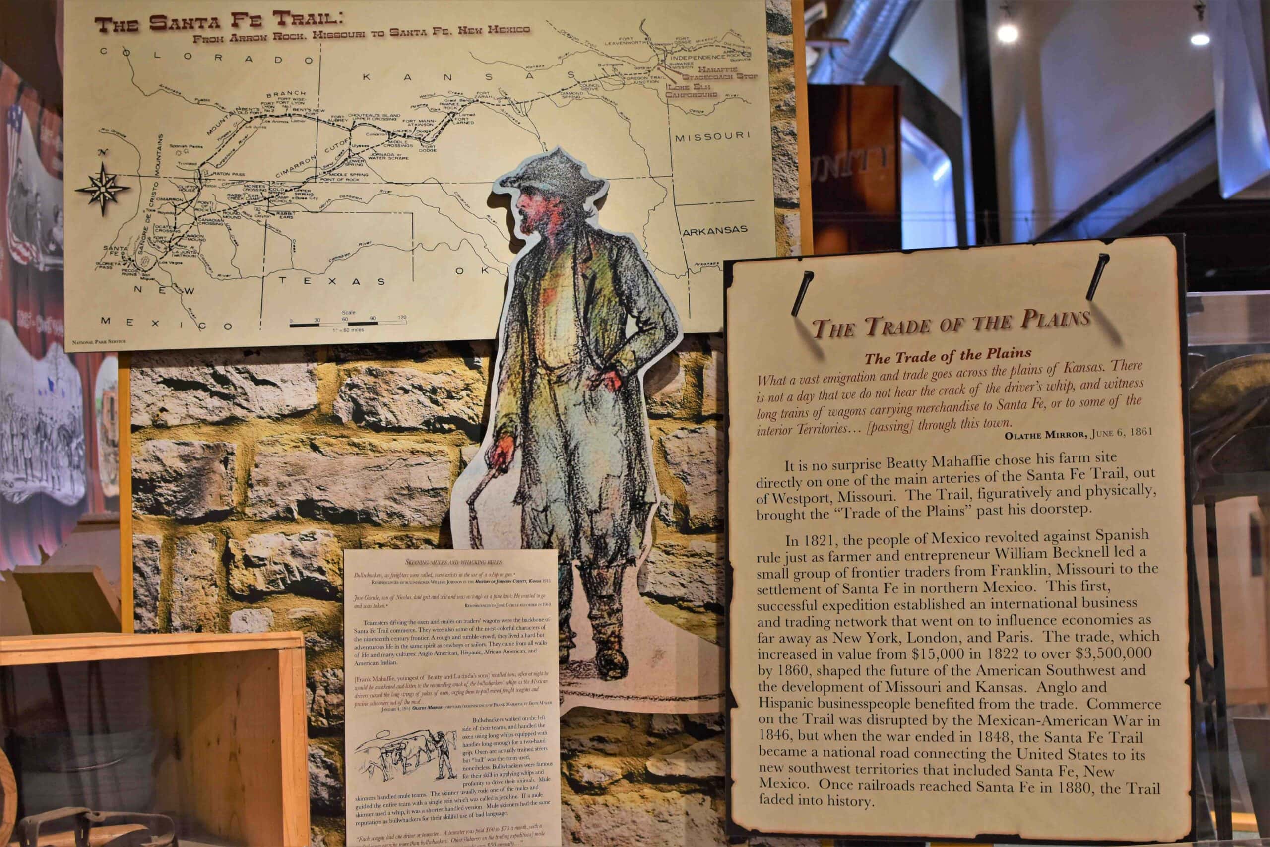 A placard tells details of traders on the plains during the 1800s.