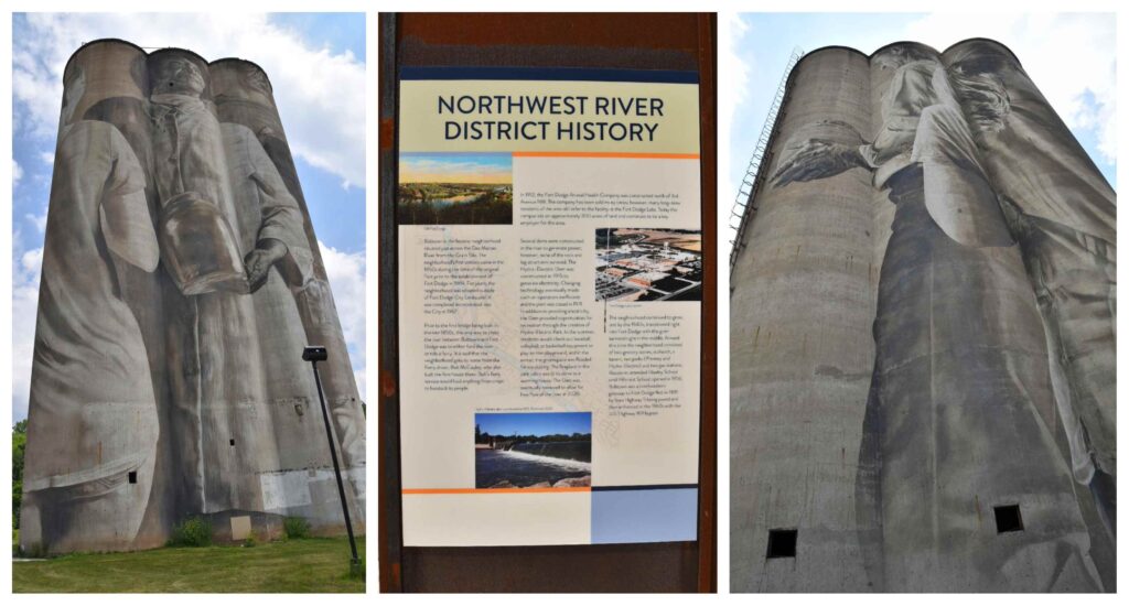 A placard tells the history of the Northwest River District in Fort Dodge, Iowa.