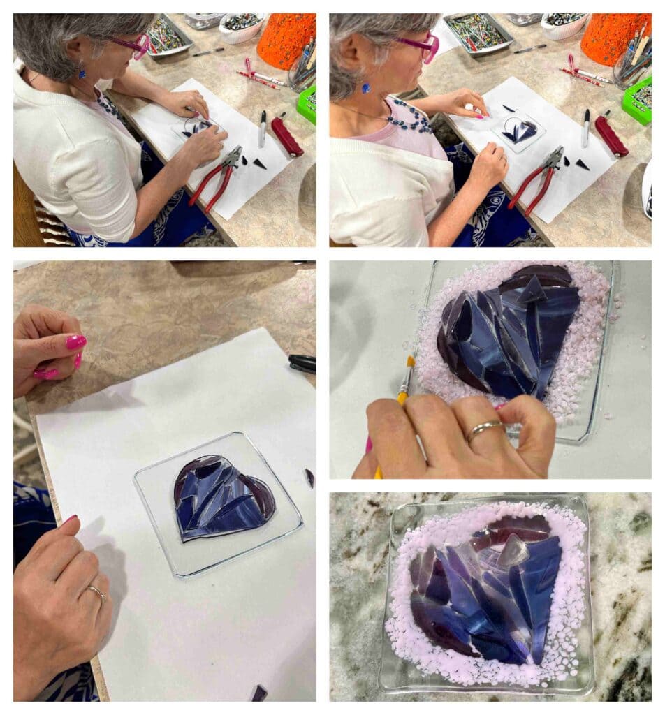 Crystal designing her own piece of glass art at Studio Fusion.