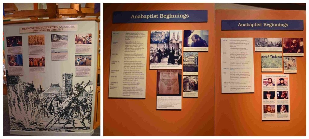 A display highlights the beginning of the Anabaptist movement.