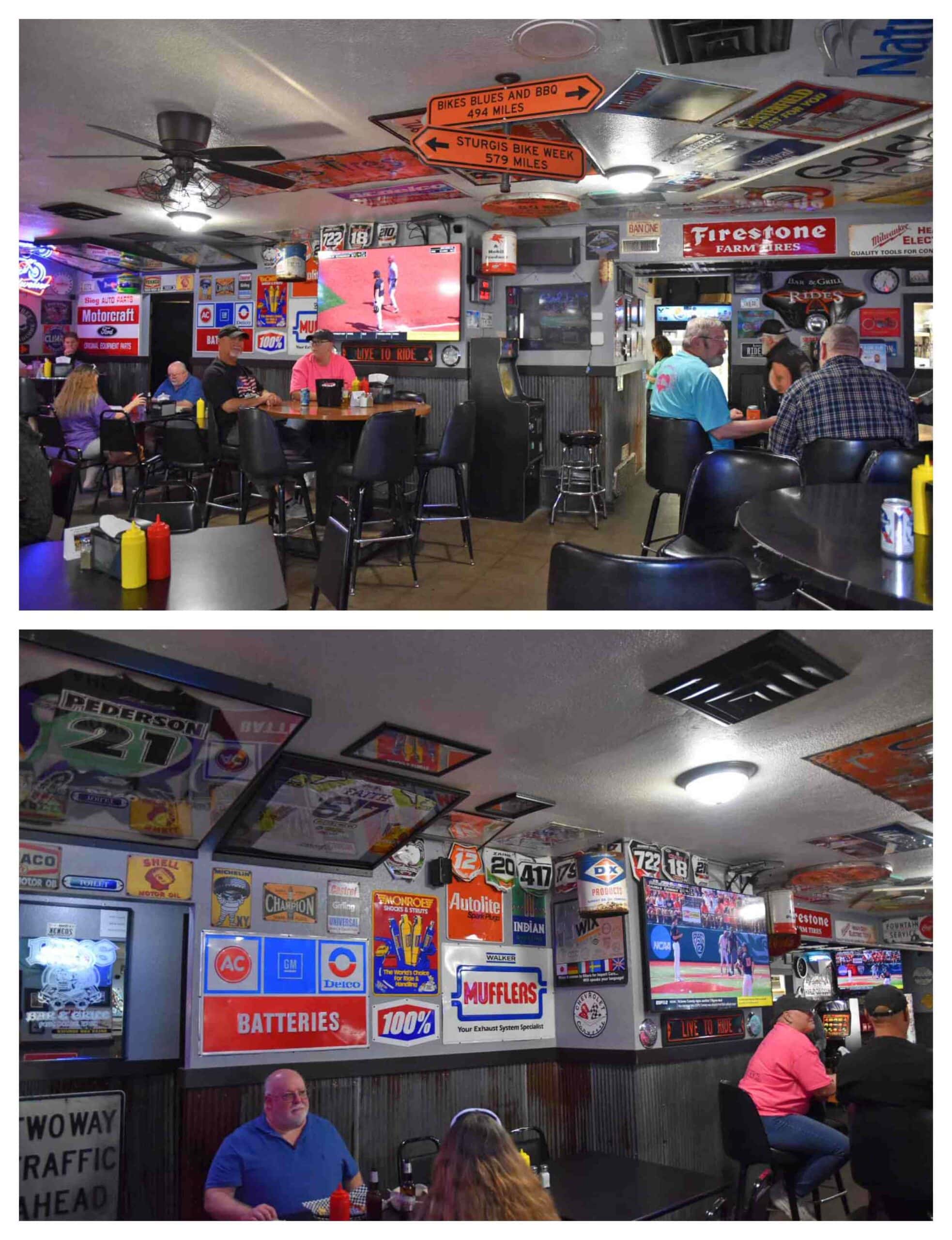 Images of the interior of Rides Bar & Grill.