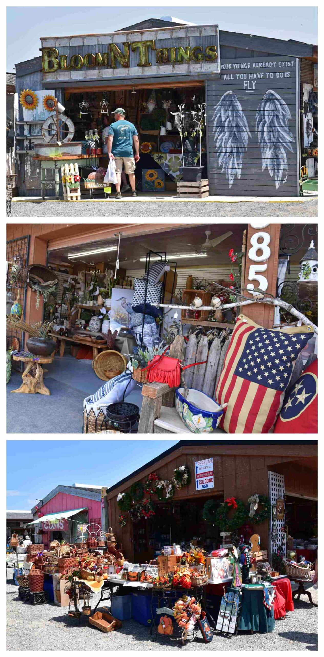 A variety of vendor spaces we found while exploring the Shipshewana Flea market.