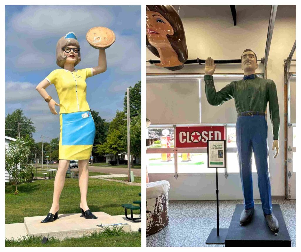 A pair of raised hand statues provided a friendly reminder to stop in and visit the retailer.
