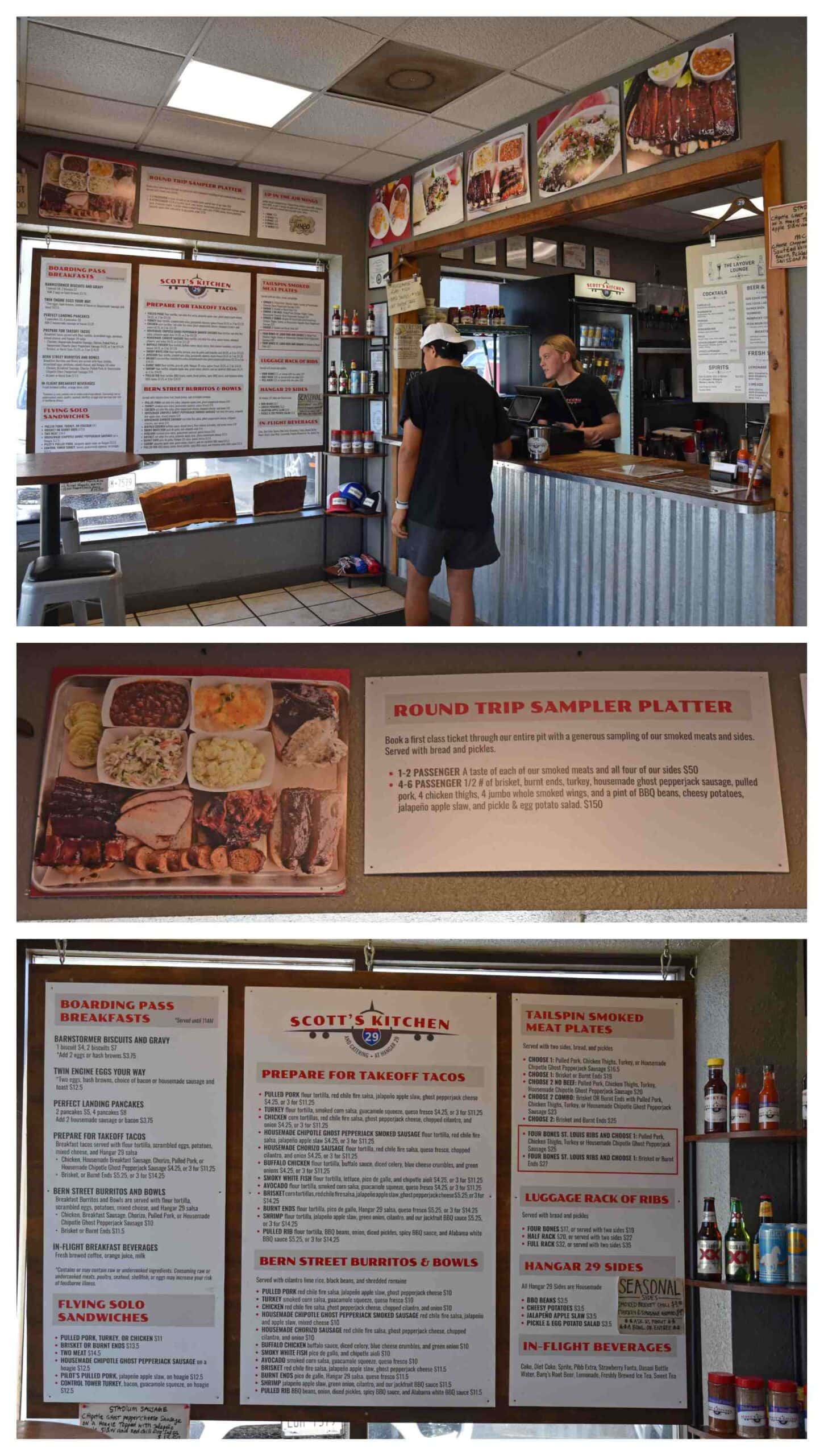 An extensive menu of Kansas City BBQ can be found at Scott's Kitchen in Kansas City.