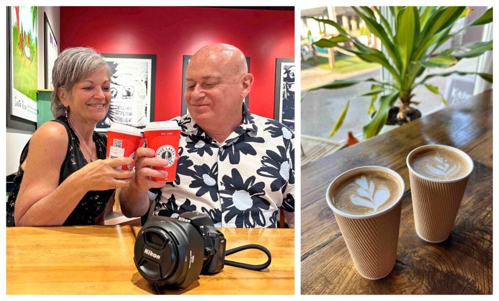 The authors found modern coffee shops in Shipshewana, Indiana.