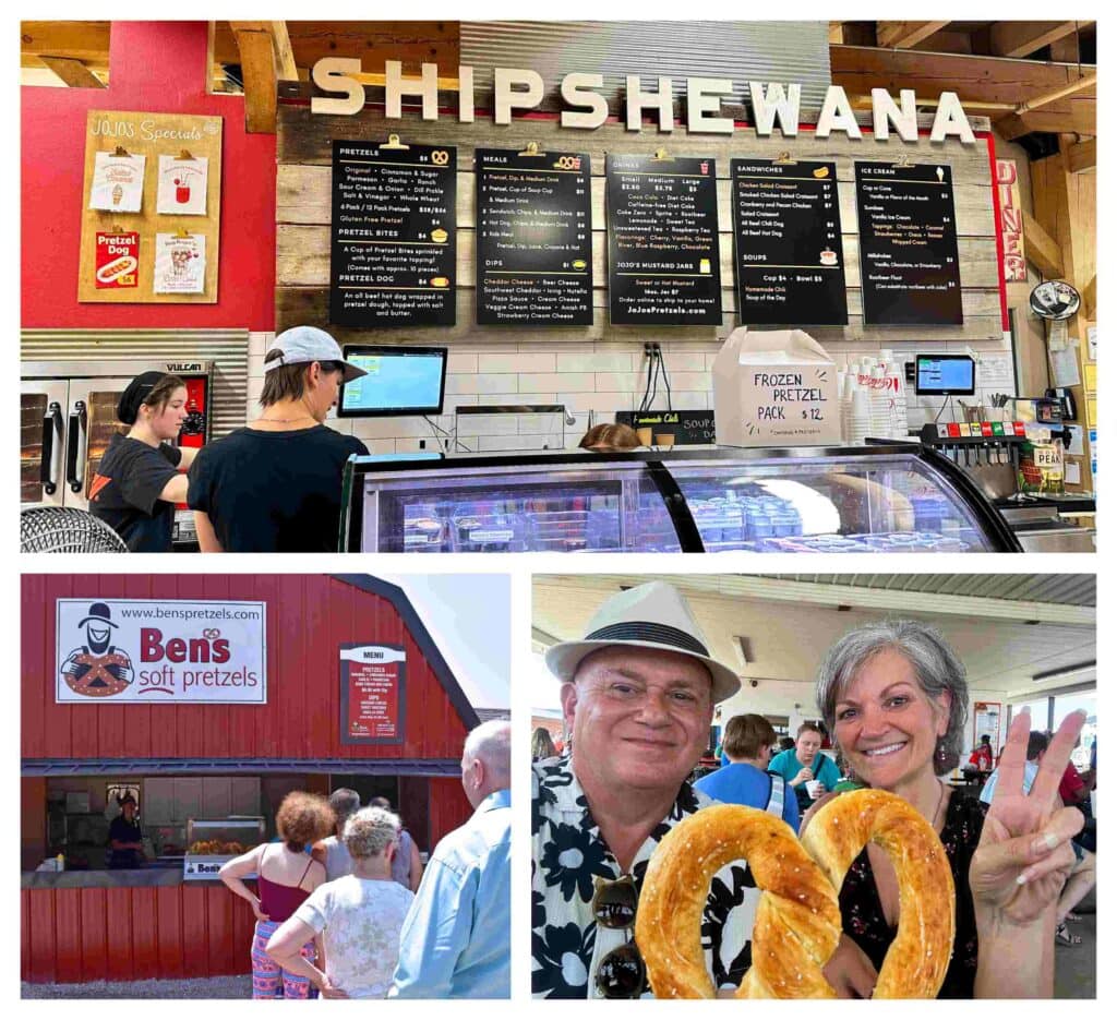 The authors discovered an assortment of pretzel vendors in Shipshewana.