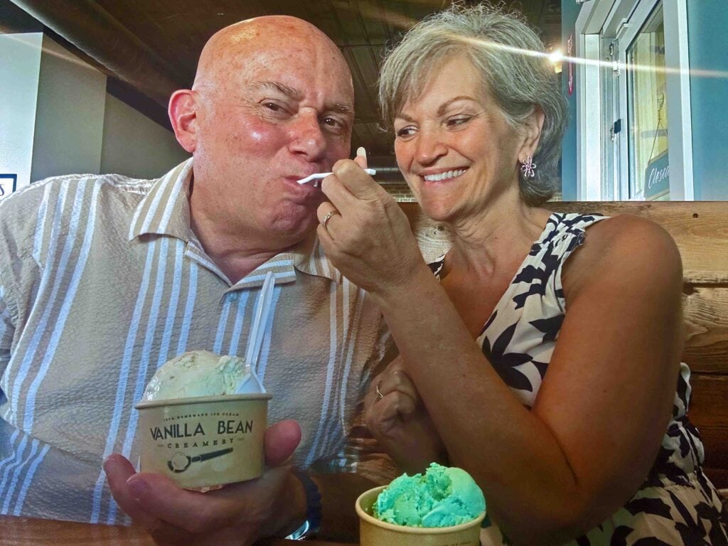 The authors enjoy a taste of Shipshewana by visiting Vanilla Bean Creamery.