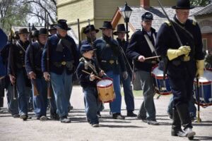 A group of Union soldiers marches to an engagement at one of many Civil War Border War sites.