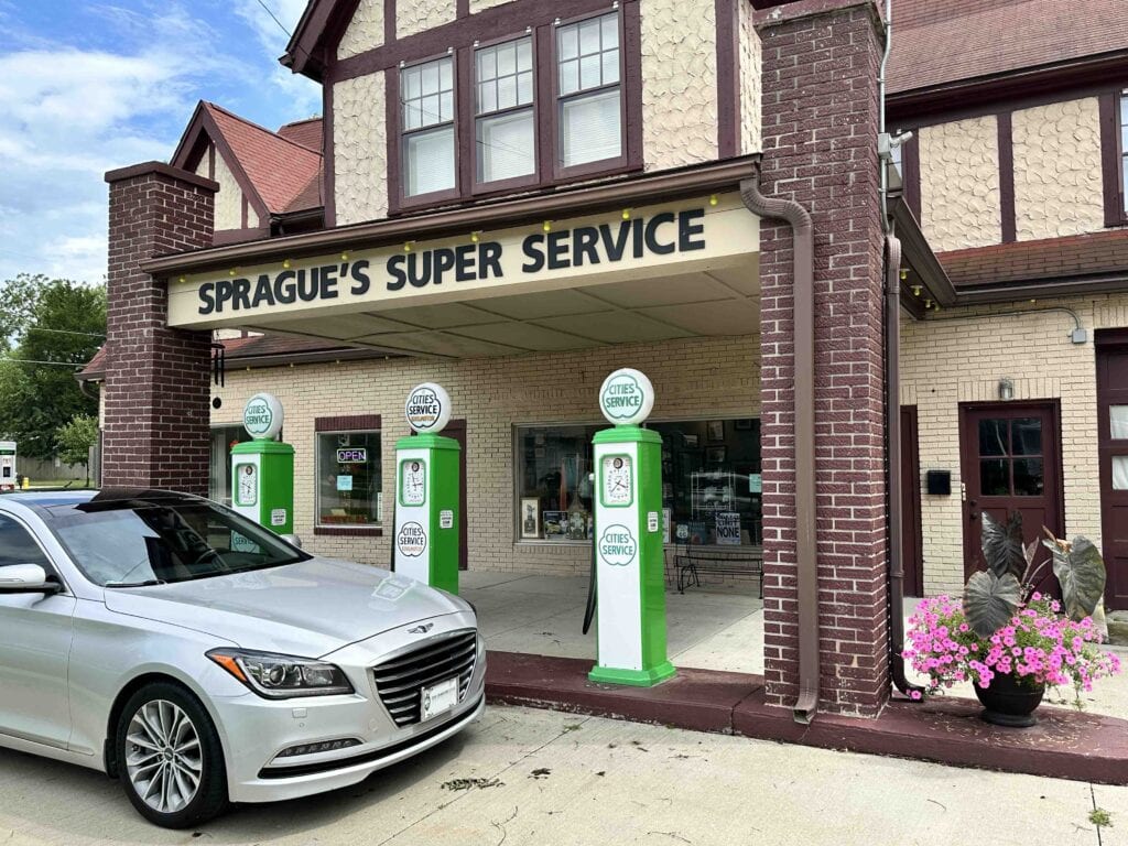 The pumps at the Sprague Super Service station in Normal, Illinois.