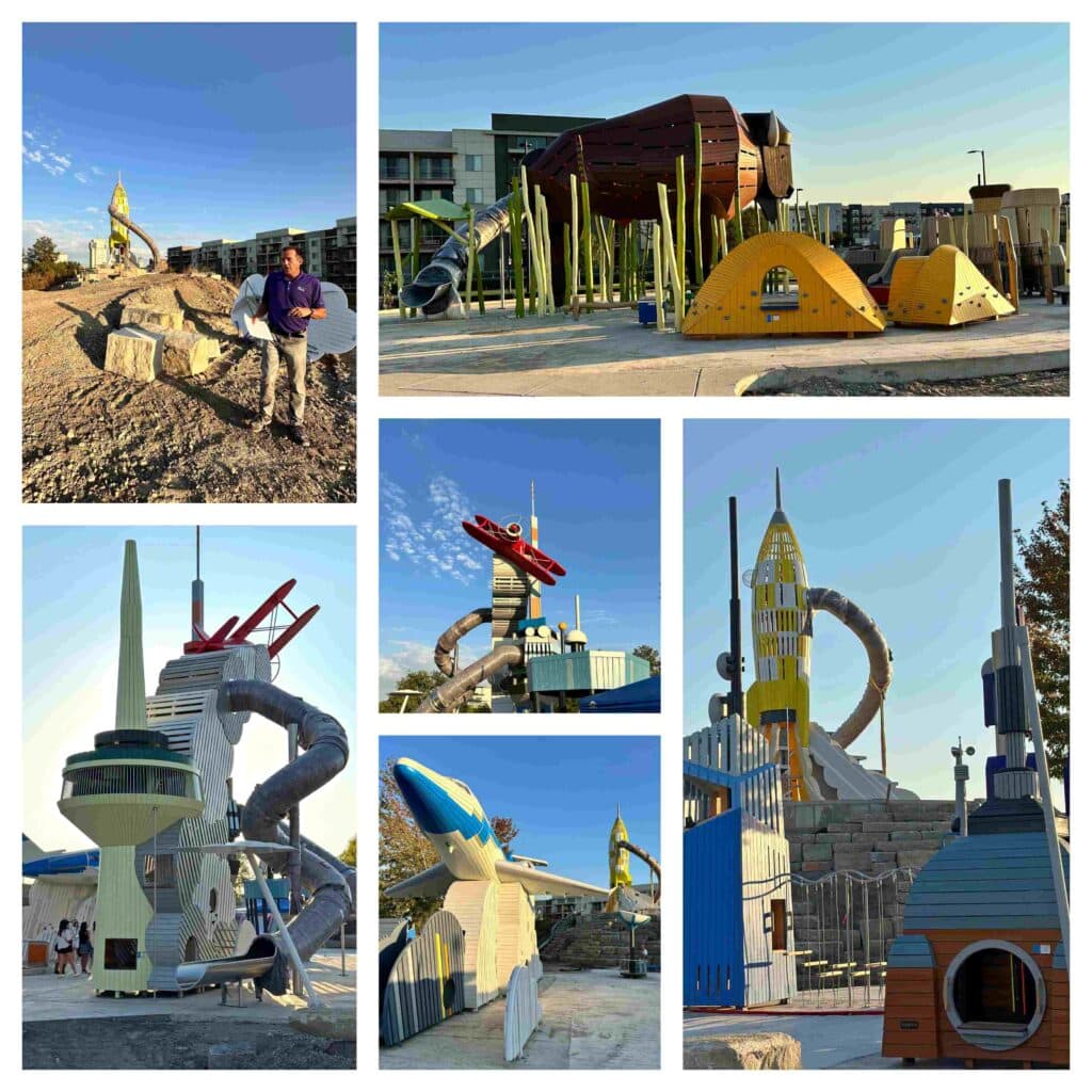 Views of the construction of a new play area at Exploration Place.