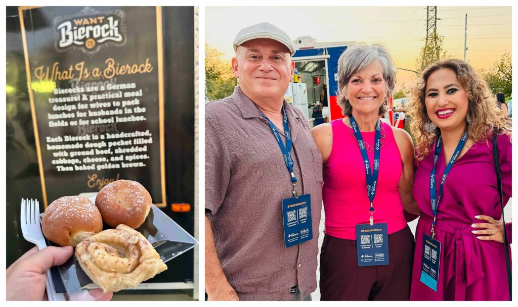 The authors posing with a representative from Visit Kansas City Kansas.
