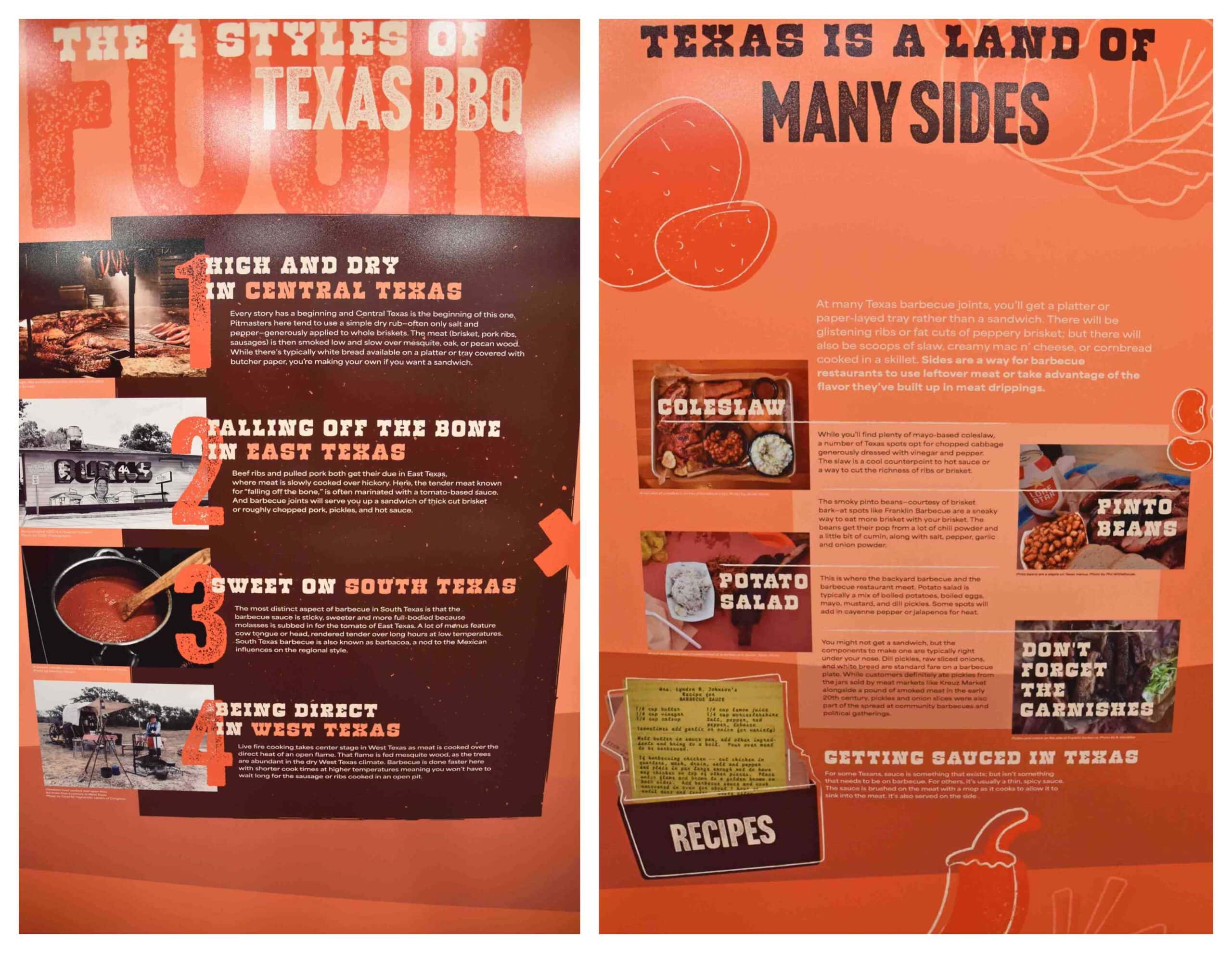 An exhibit details the variations of barbecue found across the state of Texas.