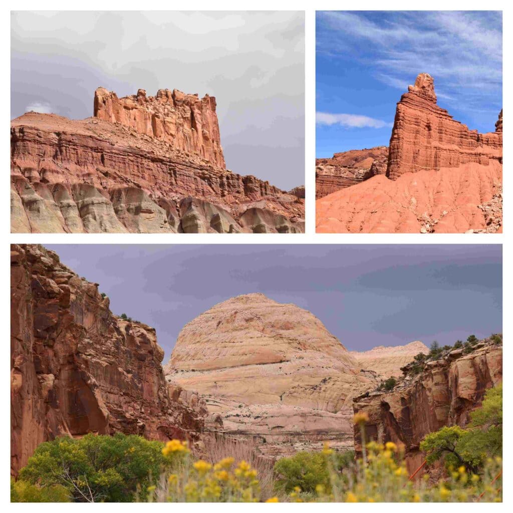 An assortment of geological formations found in Capitol reef National Park.