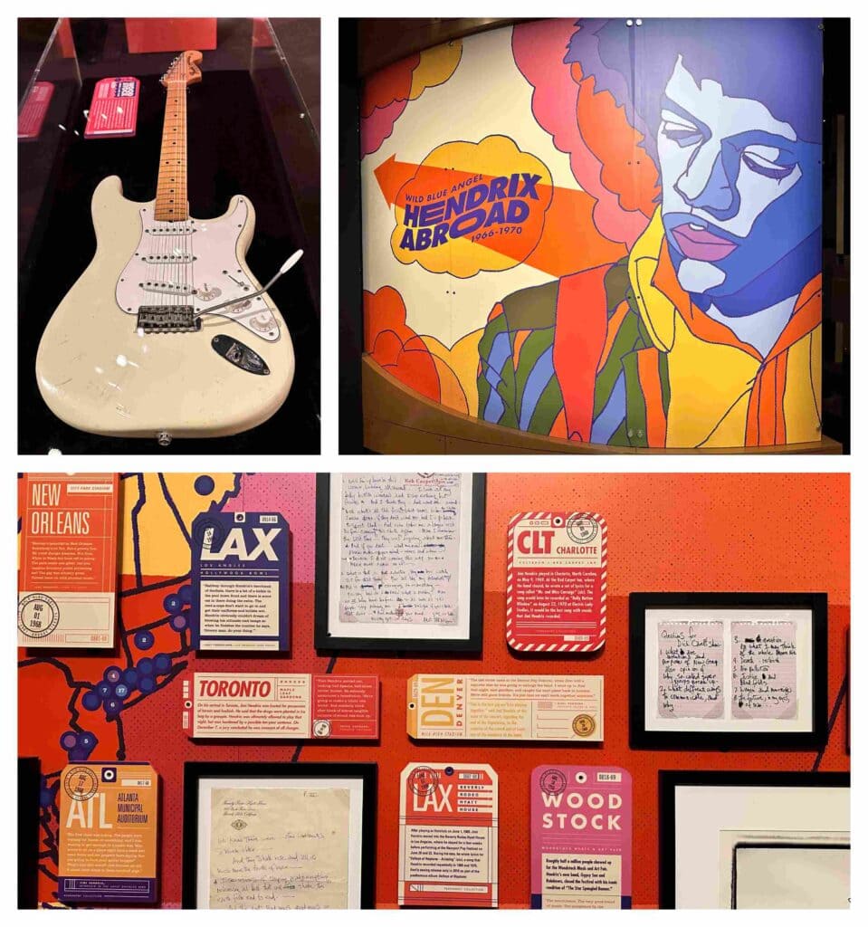 The Jimi Hendrix Abroad exhibit contains iconic artifacts.
