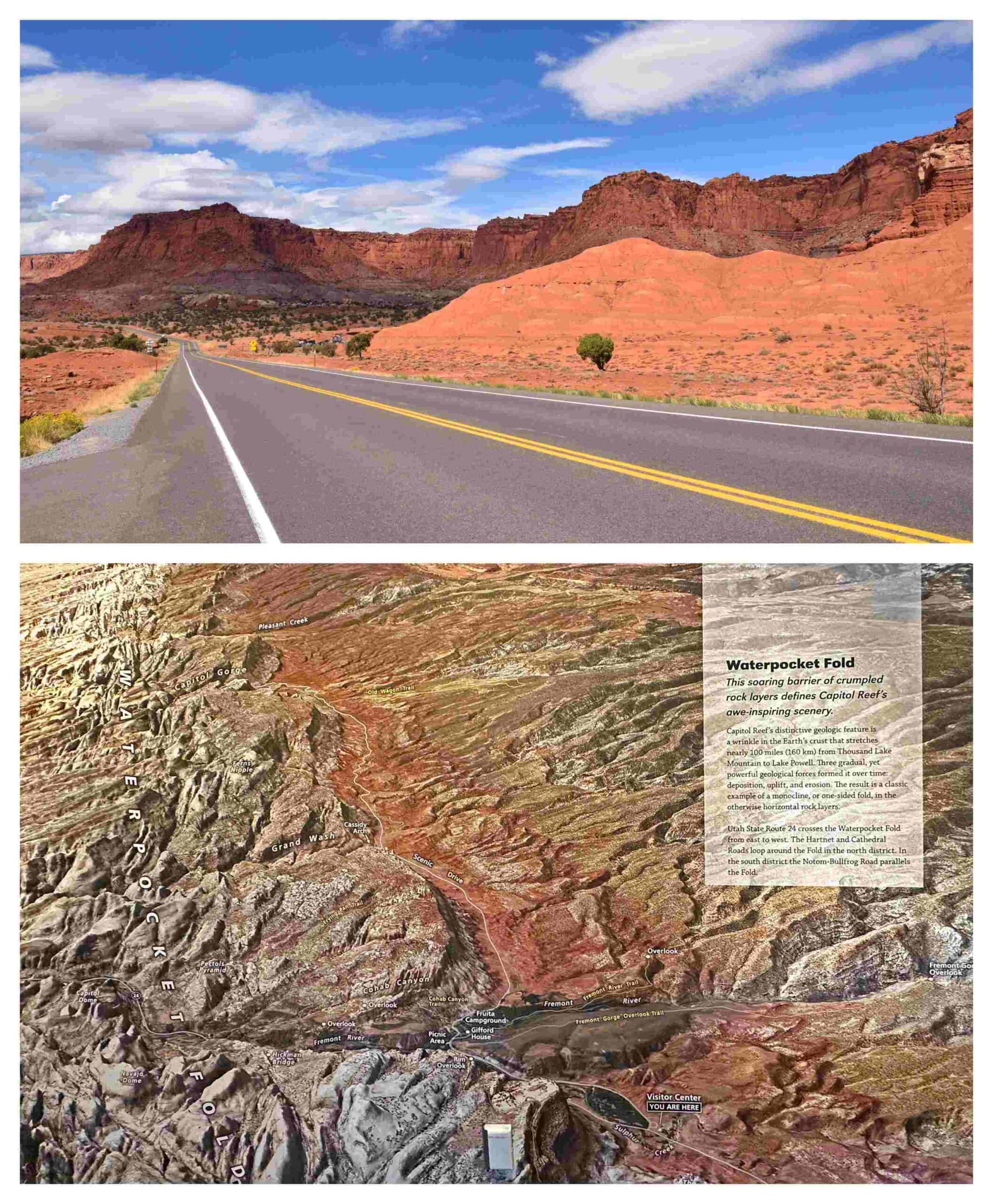 The folded landscape is explained at the Capitol Reel Visitors Center.