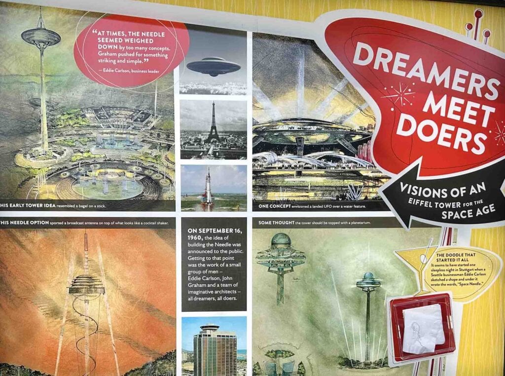 The Space Needle ideas were presented to the city and designed to be completed in time for the 1962 World's Fair.