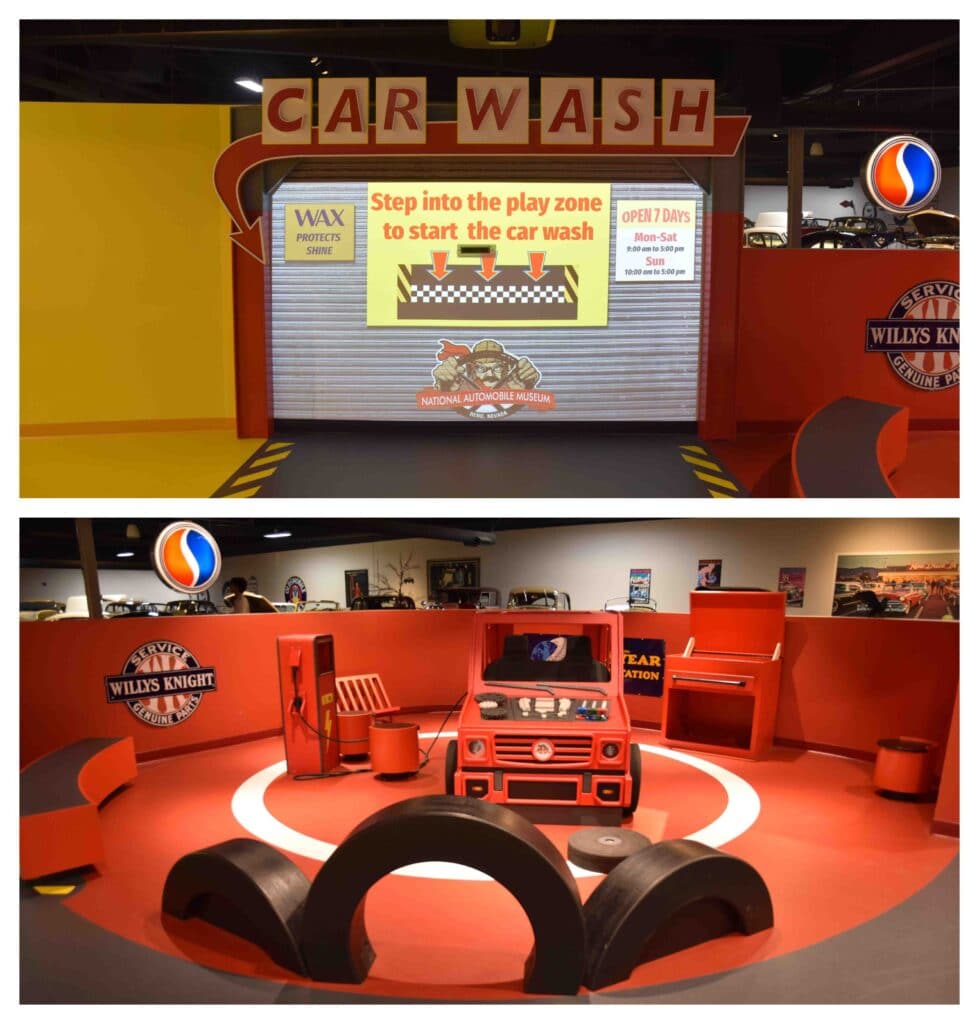 The National Auto Museum has a kids area where young visitors can experience a virtual car wash.