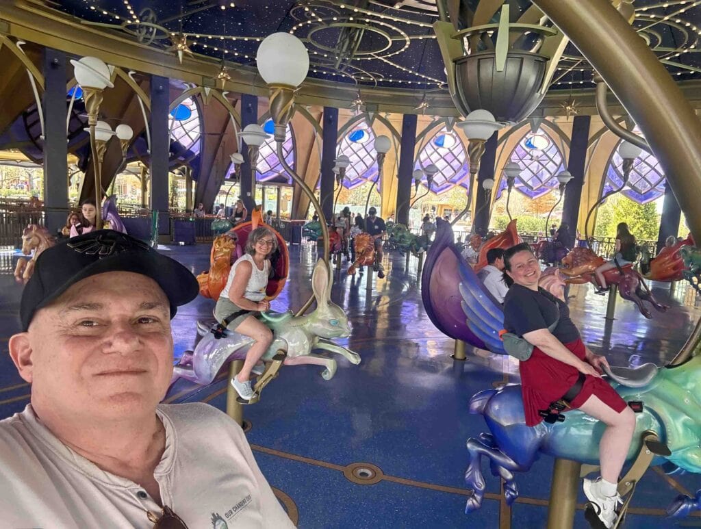 The authors enjoy a ride on the Constellation Carousel.