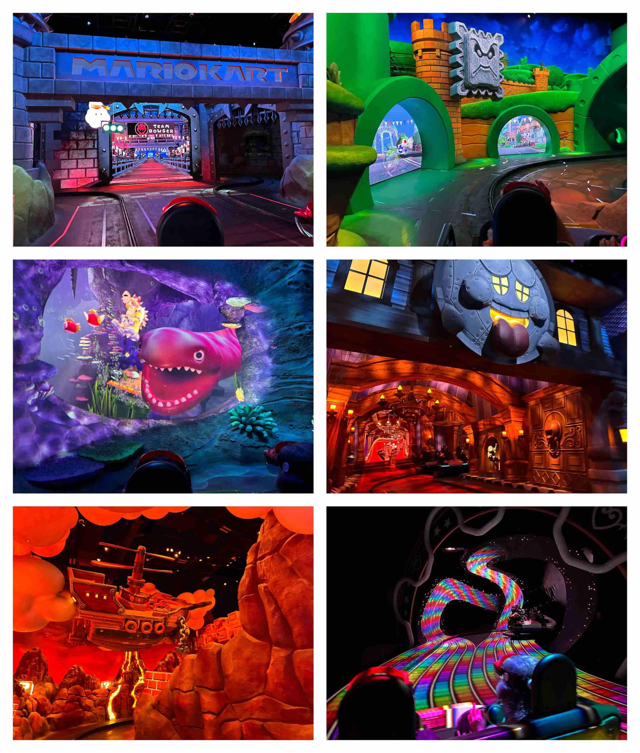 The Mario kart ride offers views of many familiar characters from the video game franchise.