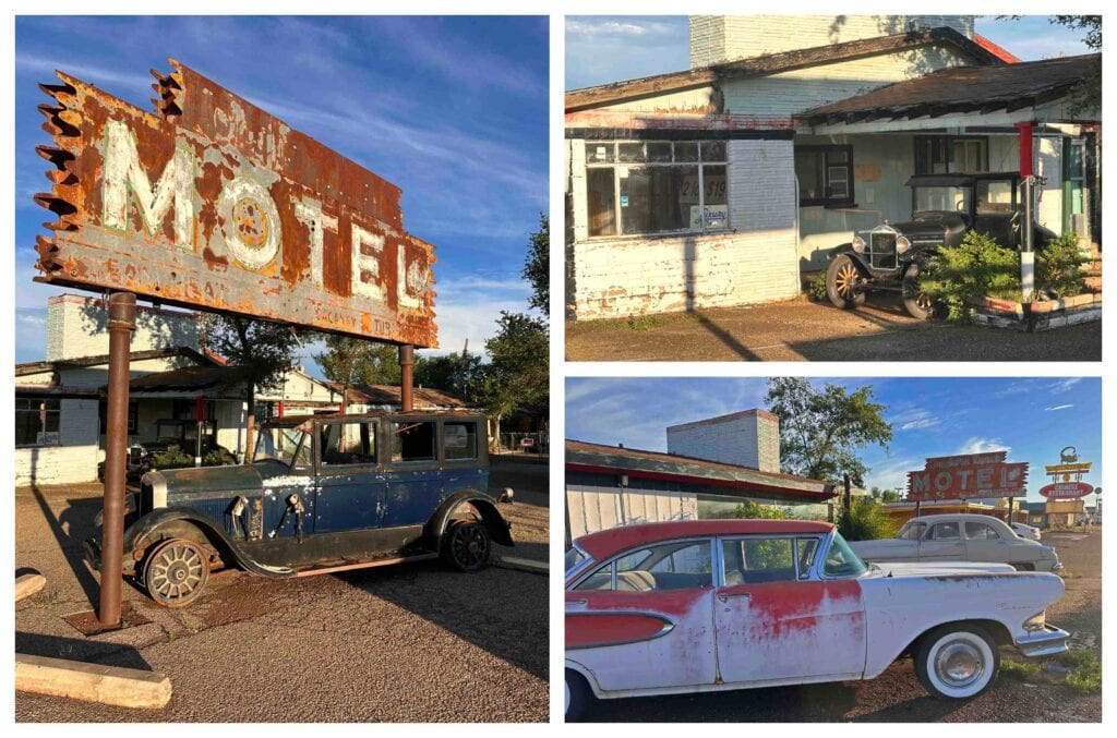 The abandoned building and cars with faded paint are reminders of how the interstate impacted numerous Route 66 communities.