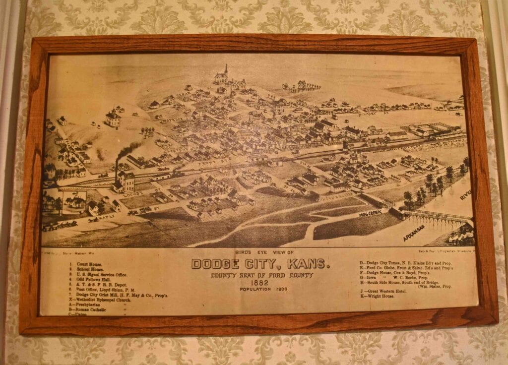 An 1882 map of Dodge City, Kansas.